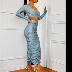 Two piece ruched skirt set and crop top